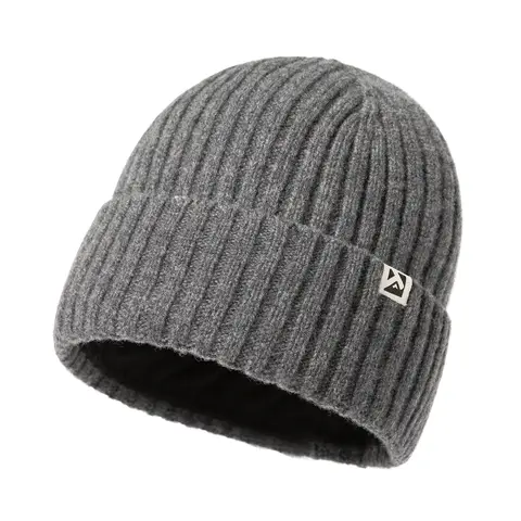 TOP-EX 100% Merino Wool Beanie Fleece Lined Hat Watch Cap for Cold Weather Winter Warm M/L Grey