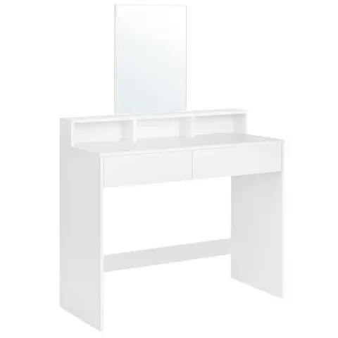VASAGLE RDT163W01 Table à maquillage avec grand miroir 2 tiroirs 3 compartiments ouverts Table à cosmétiques Moderne Blanc