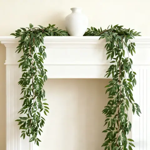 Wei's Moment  Artificial Willow Leaves Vine Twigs 2Pcs 5.7Ft Fake Hanging Ivy Plants Silk Green Leaf Rattan Garland Greenery Decor for Indoor Outdoor Home Wedding Arch Jungle Beach Birthday Party Garden