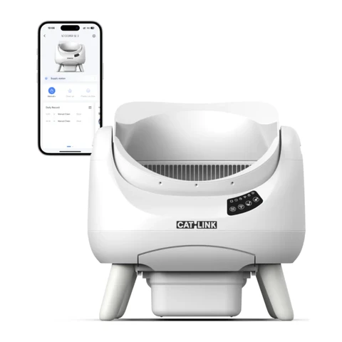 Catlink, offene, intelligente Katzentoilette mit automatischer Reinigungsfunktion, für mehrere Katzen, mehrfachem Schutz, inklusive Einweg-Innenbeutel und rutschfestem Unterlegpad, minimalistisch weiß, 59,2 cm x 58,5 cm x 53,4 cm