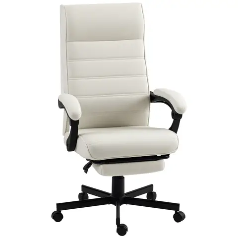 Vinsetto Office Chair, Computer Desk Chair, Fabric Swivel Chair with Adjustable Height and Rolling Wheels for Home Office Work Study, Cream White