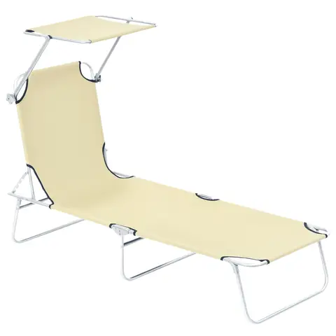 Outsunny Folding Sun Lounger with Canopy, Reclining Sunbed with 4-Position Adjustable Backrest, 600D Oxford Cloth, Portable G