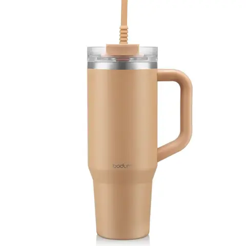 Bodum Travel Mug Tumbler 1.2L with Straw, Handle and Lid - Iced Vanilla Latte