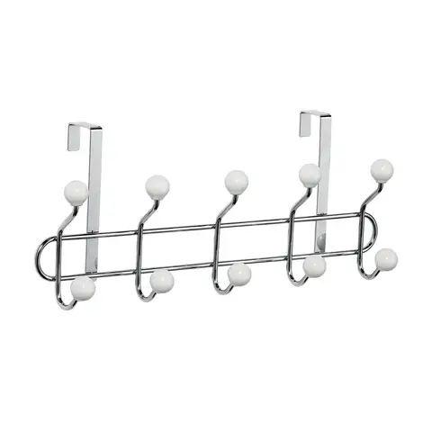 Essentials by Premier Over Door Hanger With White Ceramic Balls, Durable Metal Frame With Multiple Hooks For Bags Or Towels