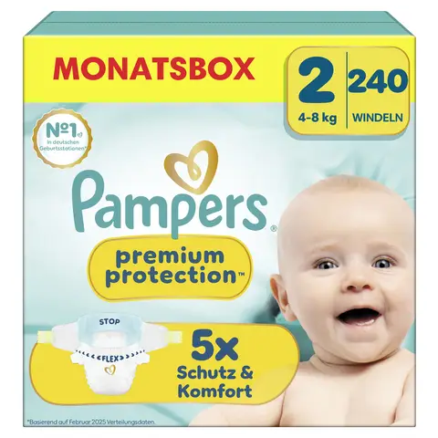 Pampers Premium Protection New Baby Größe 2 Mini 4-8kg Monatsbox 240 Stück