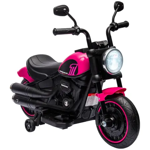 HOMCOM 6V Kids Electric Motorbike Ride-Ons Motorcycle with Training Wheels, Light, for Ages 18-36 Months Pink
