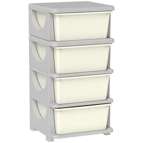 HOMCOM 4 Drawers Plastic Storage Units, 4 Tier Kids Storage Units, Children Toy Chest for Nursery, Playroom, Bedroom, Cream