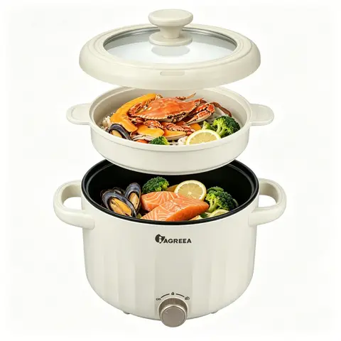 IAGREEA Slow Cooker, 2.6L 1000W Small Crock Pot with Steamer - 2 Heat Manual Control Slow Cooker, Non-Stick Electric Pot for Raman, Soup, Noodles, Steak, Oatmeal, Rapid, with Temperature control