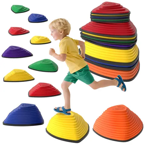 AIYAPLAY Stepping Stones for Kids, 11 Pieces Balance Stones with Non-Slip Wrapping Strips, Outdoor Indoor Stackable Sensory Toys Obstacle Course for Balance and Motor Skills
