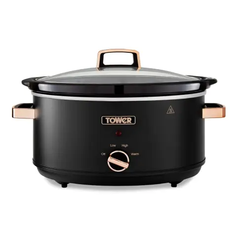 Tower T16043BLK Cavaletto 6.5 Litre Slow Cooker with 3 Heat Settings, Removable Crockpot and Cool Touch Handles, Black  and Rose Gold