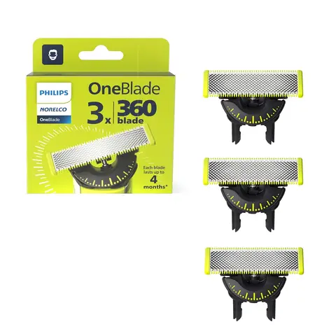 Philips OneBlade Original 360 Replacement Blades for Face, Compatible with all OneBlade and Pro Electric Shaver & Trimmers, 3 Pack