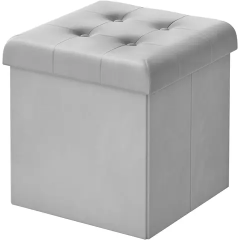 WOLTU Aufbewahrungs-Ottomane mit Sitzkissen, Faltbare Sitzbank mit Deckel, Aufbewahrungsbank aus Samt, 37.5x37.5x38CM (LxBxH), Hellgrau