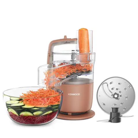 Kenwood MultiPro Go FDP22.130RD, Küchenmaschine, Hacken, Schneiden, Reiben, Pürieren und Kneten, 360° Express Serve, Schüssel 1,3 L, Knetklingen, 4 mm Scheibe, 650 W, Ton-Rot
