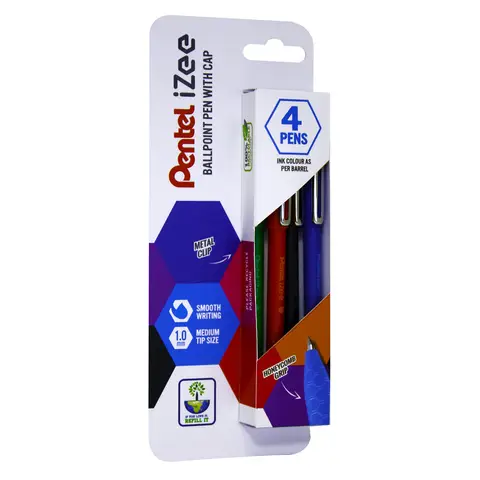 Pentel iZee Ballpoint 1.0mm Assorted Colours Pack of 4