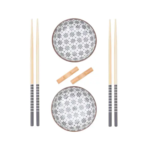 Jurado 6pc White Ceramic and Wood Sushi Set