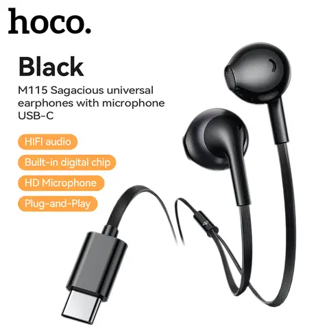 M115 Sagacious USB-C Universal Earphones with Microphone - Black