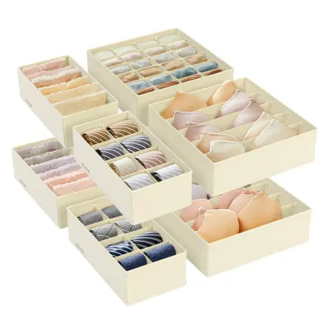 SONGMICS Flatbox, 32x32x10cm/32x16x10cm, Set of 8, Sand Beige