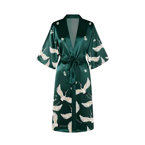 IZURIA silk-like printed emerald robe  L