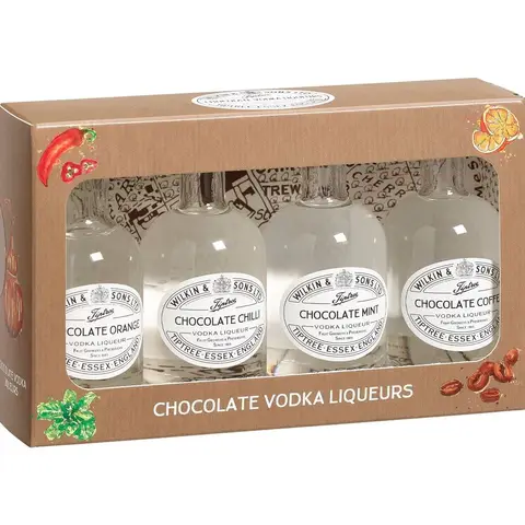 Miniature 4 Bottle Chocolate Vodka Liqueurs Box 25% ABV 200ml