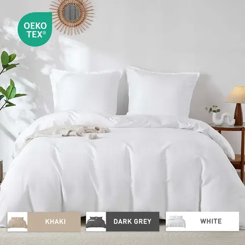 LEBONSOIR Parure de lit avec housse de couette Blanc 200 x 200 cm/65 x 65 cm x 2 Respirant Durable Doux Confortable Avec zip 3 pièces Comprend 1 housse de couette et 2 taies d'oreiller Sans couette