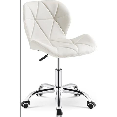 CLIPOP White Office Desk Chair Adjustable Height Computer Swivel Chair with Chrome Base and 360° Castors, PU Leather Computer Desk for Home Office Study Room 0098 white 48*36*80 cm