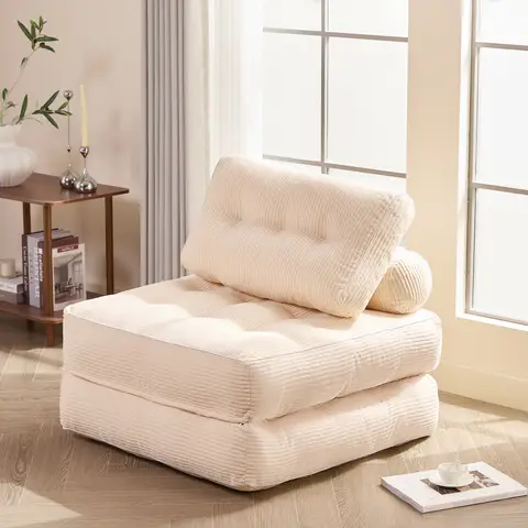 1-persoons slaapbank, wolkstoel met groot comfort van corduroy fluweel, compact aanrechtkussen voor kleine ruimtes, studio of slaapkamer, zonder montage, wit