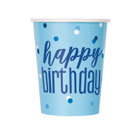 Unique Party Paper Cups, Glitz Blue, 266ml, 8 Pack