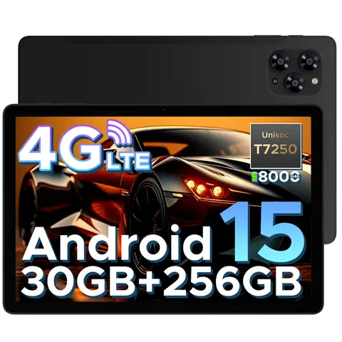 DOOGEE TAB G6 Android Tablet 11 Inch， 8GB RAM 256GB Storage， T7250 Octa Core Processor， 8000 mAh Battery， Dual SIM， 4G LTE， Wi-Fi， Face ID， Black