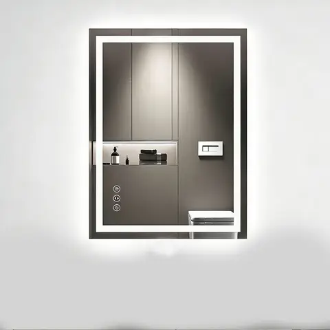 Meibao rechteckige Badezimmer-Spiegelleuchte EU-Stecker, waagerecht und senkrecht aufhängbar 50*70 cm, geeignet für Schlafzimmer und Badezimmer Weiß