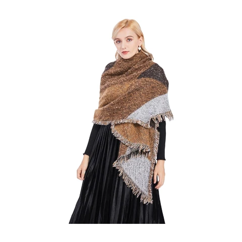 Miss Lulu Scarf for Women Winter Long Soft Warm Check Scarves Wraps Wool Spinning Tassel Large Shawl Long Stole Coffee