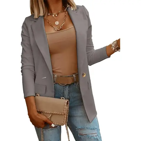 Women's Casual Long Sleeve Blazers Solid Color Knit Blazer Work Office Open Front Blazer Jacket (DarkGray, M)