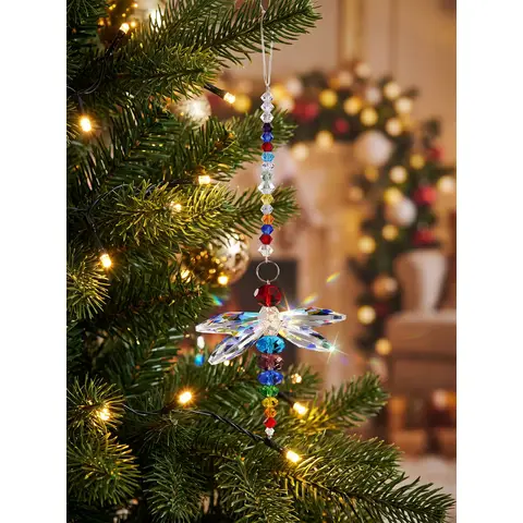 Ju7cer 1 Stück Libellen-Anhänger Hängendes Kristall-Prisma Lichtfänger - Kristall-Lichtfang-Prisma Dekoration, Fensterornament, Hängender Glas-Regenbogen-Maker, Geeignet für Weihnachtsbäume, Kronleuchter, Hochzeiten, Büros, Räume & Heimdekoration, Weihnachts-Must-Have
