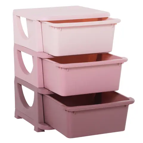 HOMCOM 3 Drawers Plastic Storage Units, 3 Tier Kids Storage Units, Children Toy Chest for Nursery, Playroom, Bedroom, Pink