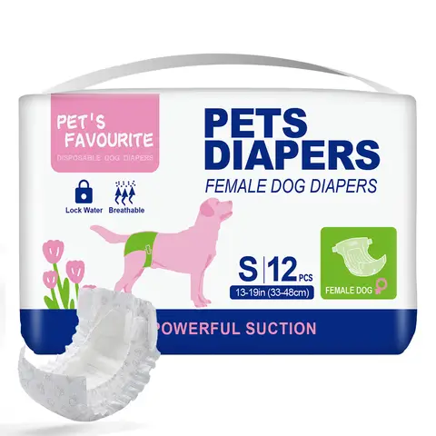 Dog Nappies, Disposable Female Dog Diapers, Strong Absorption, Breathable, Leak-Proof, 360° Leak-Proof Design, Suitable for Menstrual Period/Training/Elderly Care - Size S