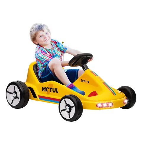 AIYAPLAY Electric Go Kart, 6V Battery Powered Kids Go Kart with Music, Light, Horn, Kids, Ride on Car for 3-5 Years Yellow