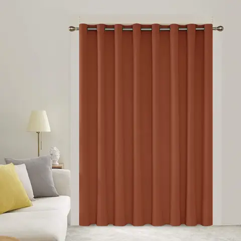 Deconovo Blackout Plain Fabric 16 Black Grommets No Tie Curtain, 1 Pc W 254 x L 214 cm Orange Red