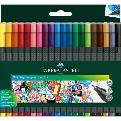 Faber-Castell Grip Finepen 0.4, Assorted Colours, Wallet of 20