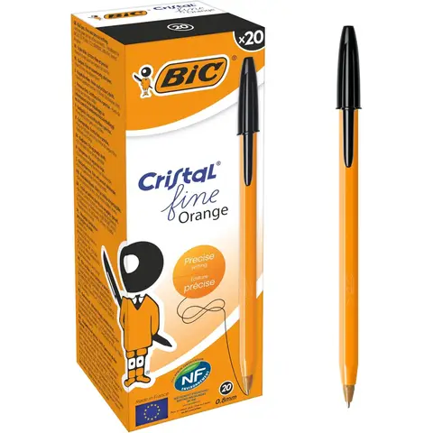 Bic Orange Fine Ballpoint Pen Black, Pack of 20