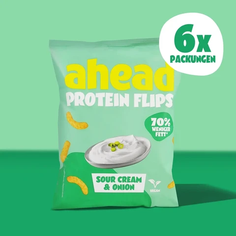 ahead Crispies Sour Cream | High Protein Chips mit 24% Protein – Low Fat, Vegan, glutenfrei, sojafrei - Leckere gesunde Snacks für deinen Filmeabend oder unterwegs - Ohne Zuckerzusatz & ohne Palmöl