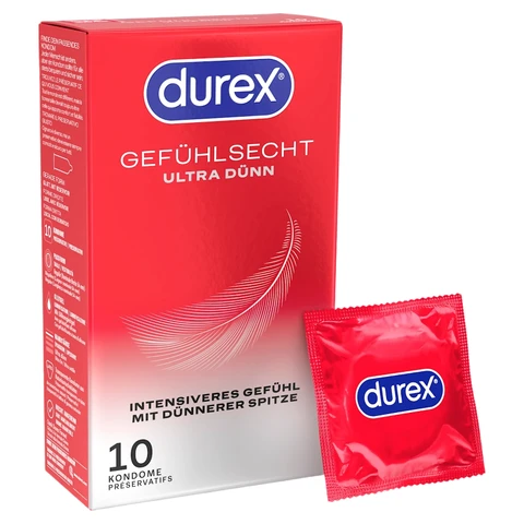 Durex Real Feel Ultra Kondome - Sensi-Fit Kondome mit 20% dünnerem Material an der Spitze für intensiveres Gefühl - Packung mit 10 (1 x 10 Stück)