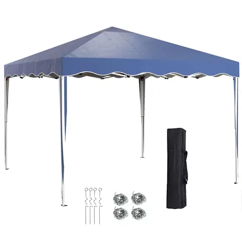 Outsunny 3x3(m) Pop Up Gazebo, Foldable Party Tent with Wave Edge and Carry Bag, Height Adjustable Festival Camping Canopy for Garden Outdoor, Blue