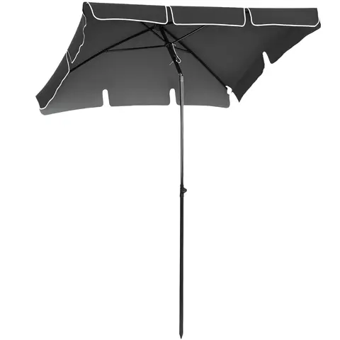 Outsunny 2 x 1.3m Garden Parasol Umbrella, Outdoor Market Table Umbrella with Ruffles & Aluminium Pole, Rectangular Tilting Parasol Sun Shade Canopy, Grey
