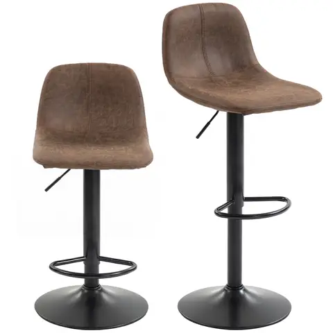 HOMCOM Bar Stools Set of 2, Modern Swivel Barstools, Height Adjustable Breakfast Bar Chairs Brown