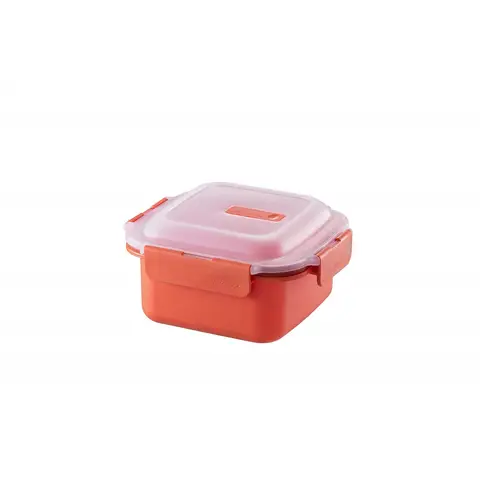 LocknLock mikrowellengeeigneter quadratischer Frischhaltedose, 1100 ml, Orange/Transparent, PP-Kunststoff/luftdichter Clip-Verschluss/integriertes Dampfventil/Hitzebeständig bis 140 °C/BPA-frei/spülmaschinenfest/nicht backofengeeignet
