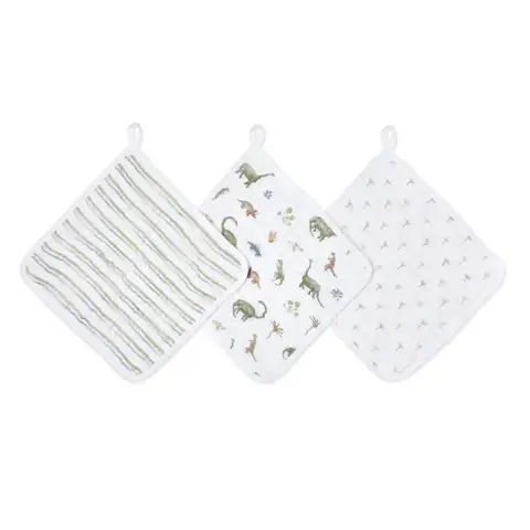 aden + anais™ Essentials Cotton Muslin Washcloths Set 3 Pack Dino Jungle
