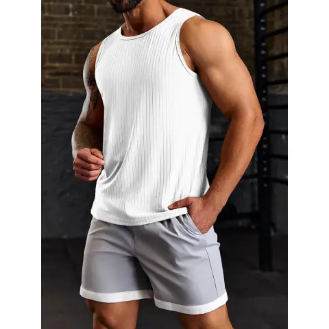 Men's Ribbed Tank Tops 2 Pack Knit Sleeveless Workout T Shirt Muscle Gym Fitness Tee (white, M)