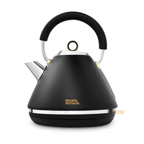 Morphy Richards Accents Gold Pyramid Traditional Kettle, Rapid Boil, 1.5L, Black - 102047