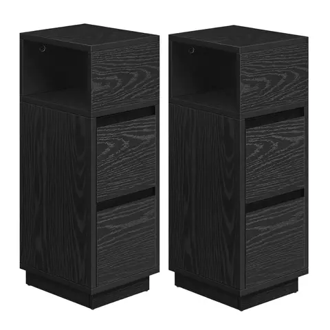 Ochama x SONGMICS Set of 2 Narrow Side Tables, Slim End Table with 2 Drawers, 1 Open Compartment, for Living Room, Bedroom, Black