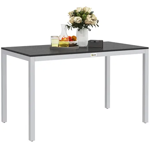 Outsunny Garden Table for 4-6, 120 x 70 cm Outdoor Dining Table with Rust-Resistant Aluminium Frame, Easy Maintenance Slatted Top, for Patio, Terrace, Balcony, Black