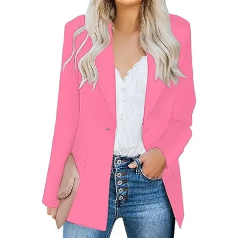 Women's Casual Blazers Long Sleeve Lapel Button Slim Work Office Blazer Jacket (Pink， M)